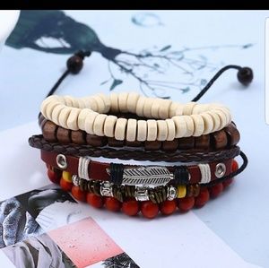 Leather and bead multi layer bracelet